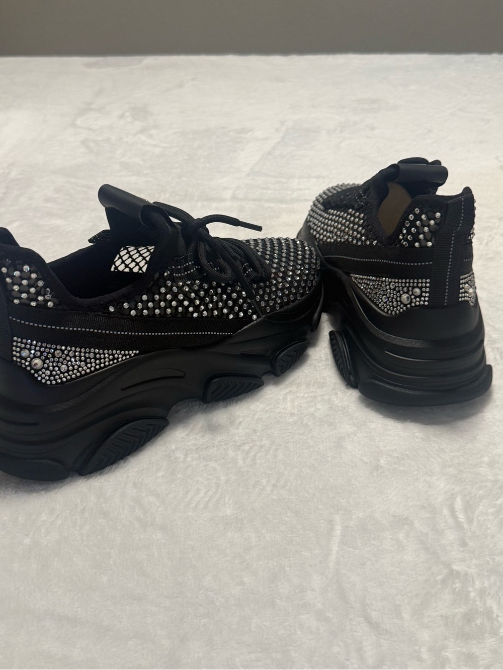 Steve Madden Blk Rhinestone Chunky Lace-Up Sneakers with Clear See Through sides - Picture 2 of 7